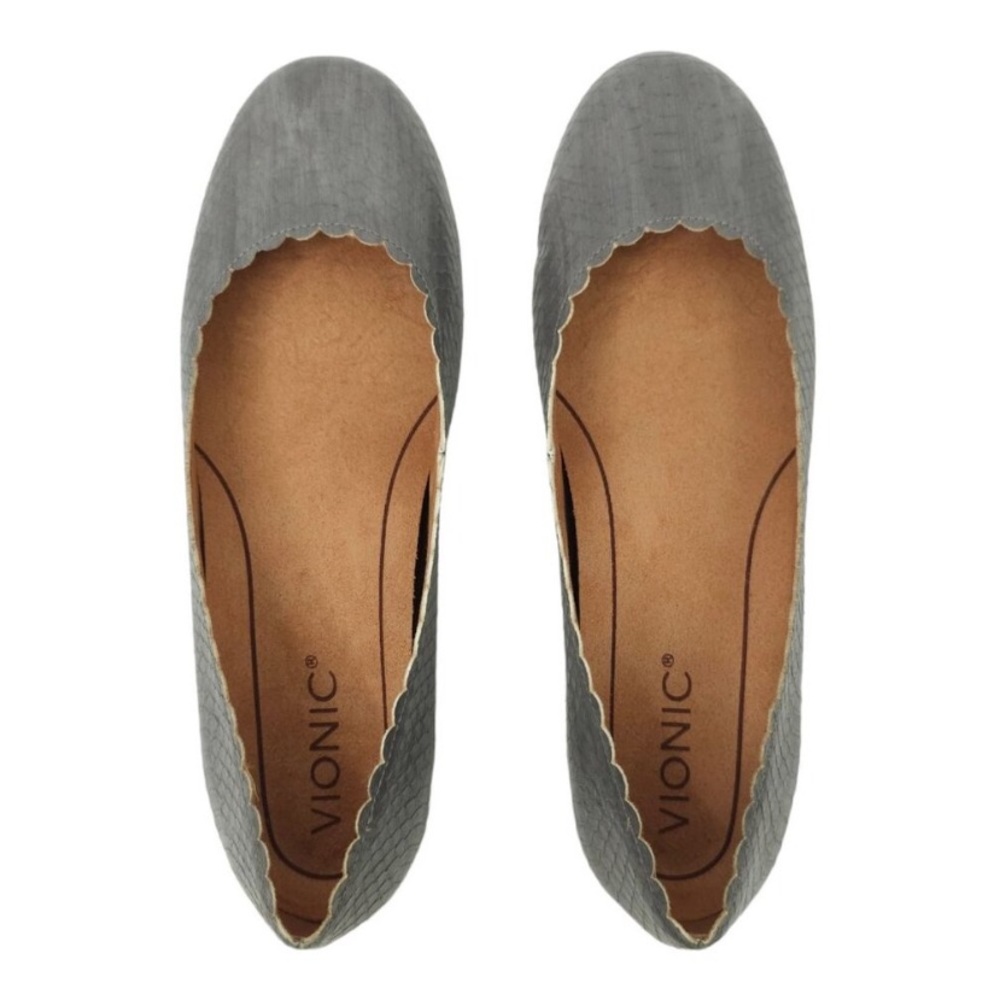 Vionic Julieta Flat Womens US 5 M Embossed Reptile Gray Slip On